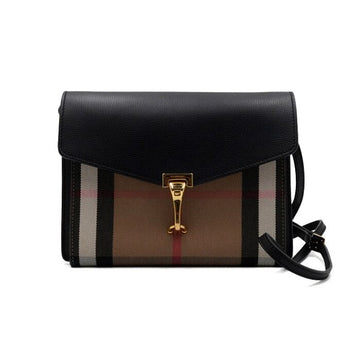 BURBERRY ブラックレザー ハウスチェック マッケン スモール フラップ ショルダーバッグ クロスボディ aa66720 159299547 [P]