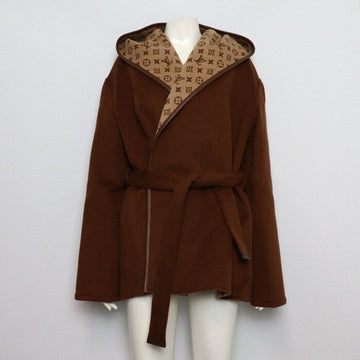 Louis Vuitton Brown Blended Monogram Hooded Wrap Button Belted Women's Coat Jacket 1AFCL4 159301681 [P]