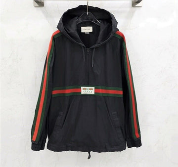 Gucci Black Three-Striped Web Logo Anorak Windbreaker 5961 148971719 [P]