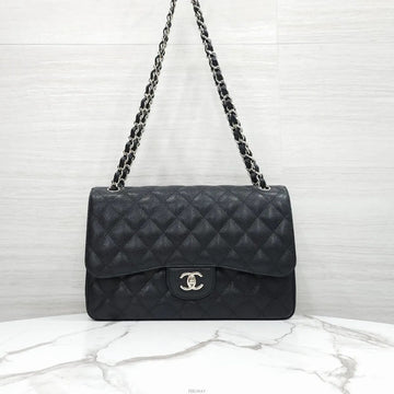 CHANEL クラシックキャビアラージブラックシルバー金具ショルダーバッグ15番台A58600 159303687 [P]