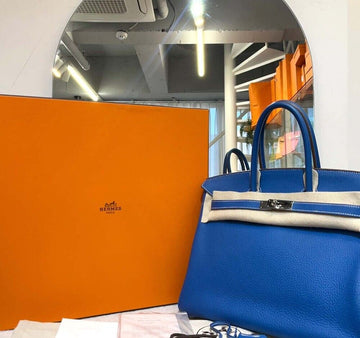 Hermes Birkin 35 Clemence Limited Edition Verso Mykonos White Bag H021401 148576830 [P]