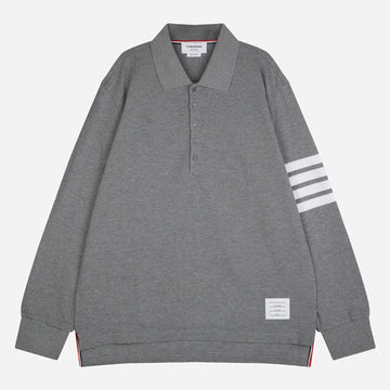 THOM BROWNE Lange Polo T-Shirt mit diagonalen Streifen in Grau MJP137G 07976 035 159385318 [P]