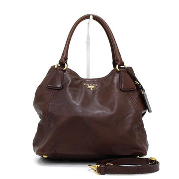 Prada Dark Brown Leather Tote Bag with Gold Logo 2534 159418932 [P]