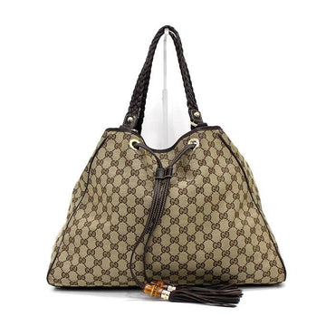 GUCCI ブラウンレザー トリミング ウィービングハンドル タッセル装飾 ショルダーバッグ 170206 159419200 [P]
