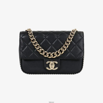 CHANEL スタッズトップハンドルチェーンフラップバッグスモールブラック24番代Q9G7AC1B 159422224 [P]