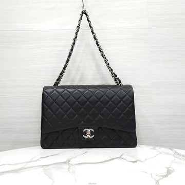 CHANEL クラシックフラップバッグマキシラムスキンブラックシルバーA58601 159422322 [P]