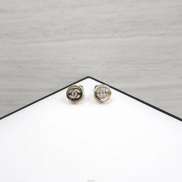CHANEL Crystal Stud Button Earrings Champagne Gold ABE107 157852200 [P]