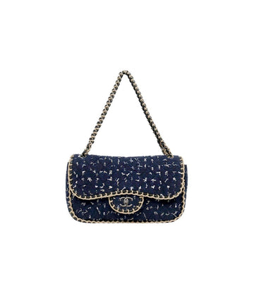 CHANEL Navy Tweed Chain Shoulder Bag 66523 159446907 [P]