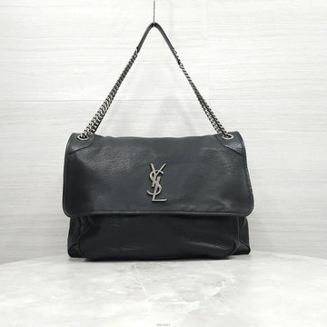 SAINT LAURENT オーバーサイズラムスキンブラックチェーンショルダーバッグ 755857 158038954 [P]