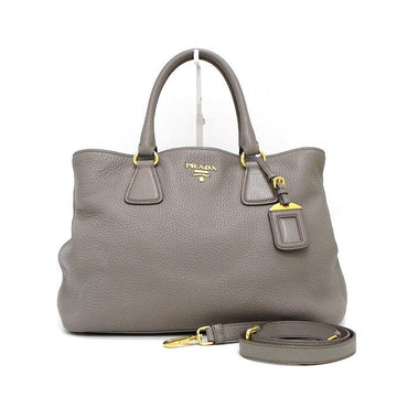 PRADA Grauer Vitello-Daino Gold-Logo Tote- und Schultertasche BN2794 159481568 [P]