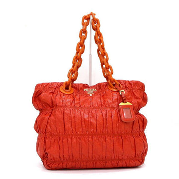 PRADA Orangen Leder Hochglanz Schultertasche mit Gold-Logo aa66825 159481638 [P]
