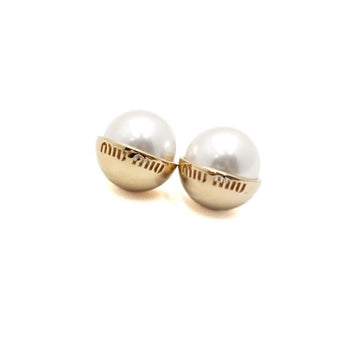 Miu Miu Gold Logo Pearl Drop Earrings 5JO909 AA66907 159486951 [P]