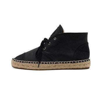 CHANEL Black Leather Mid-Top Women's Espadrille Sneakers G29600 159570428 [P]