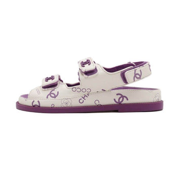 CHANEL G35927 Lila Weiße Kamelienleder CC Klettverschluss Damen Sandalen 159571647 [P]