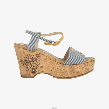CHANEL Kork-Wedge-Sandalen mit Streifen 36.5 D9S658JA 159561994 [P]