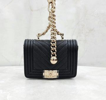 CHANEL New Boy Mini Belt Bag Calfskin Chevron Black AP2709 134527884 [P]
