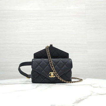 CHANEL Waist Chain Belt Bag Calfskin Black Gold AS0657 159490705 [P]