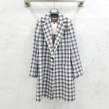 THOM BROWNE Grau Karomuster Verborgener Schnitt Einzelner Damenmantel 158163447 [P]