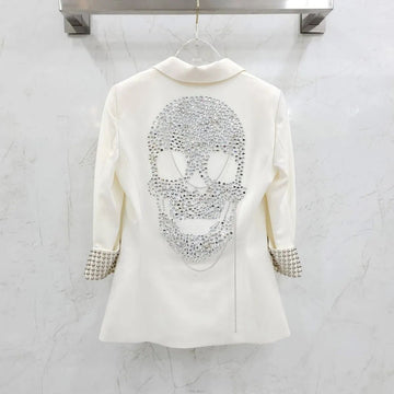 Philipp Plein White Swarovski Skull Studded Jacket 158163450 [P]