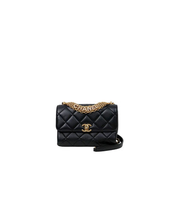 CHANEL Black Leather Gold Metal Chain Flap Shoulder Bag 67375 159557265 [P]