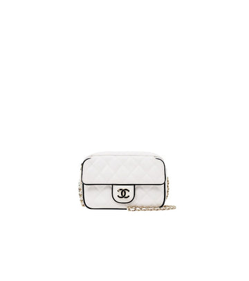 CHANEL Weiße gesteppte CC Flap Chain Schultertasche 66252 159557269 [P]
