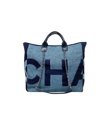 CHANEL Navy Canvas Lettering Deauville Bag 66525 159557307 [P]