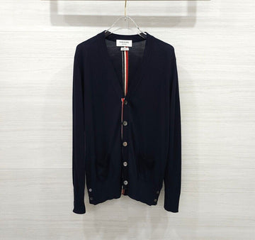 THOM BROWNE ストライプ ウール カーディガン ネイビー MKC6A 156837585 [P]