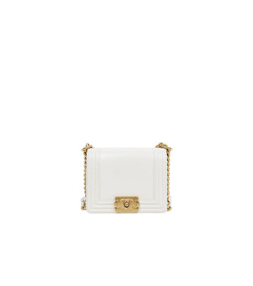 CHANEL White Leather Small Boy Bag 66643 159557959 [P]