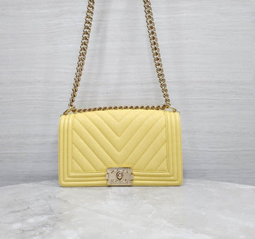 CHANEL Chevron Boy Flap Bag Medium Yellow 27er A67086 156837879 [P]