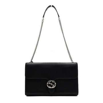 Gucci Black Leather Interlocking G Zip Pocket Shoulder Bag 387604 159558324 [P]