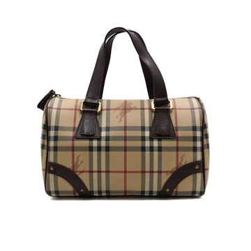 BURBERRY PVC ヘイマケット クラシック チェック PVC ダークブラウンレザー 混合 ボストン トートバッグ aa66979 159558336 [P]