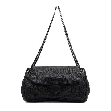 Prada Black Lambskin Napa Goftre Silver Chain Shoulder Bag B4695C 159558350 [P]