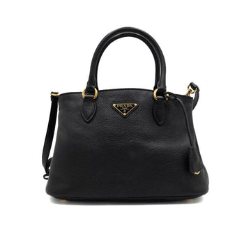 Prada Black Vitello Phenix Gold Triangular Logo Tote Bag and Shoulder Bag Crossbody 1BA173 159558364 [P]