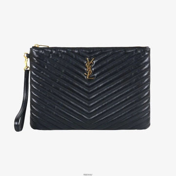 SAINT LAURENT Matelassé Clutch New Medium Schwarz Gold A9GU4FBL 159562371 [P]