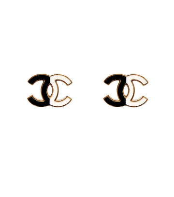 CHANEL Ohrstecker Schwarz Weiß CC 66766 159572658 [P]