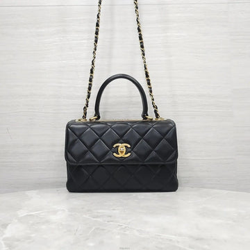 CHANEL Trendige CC Top Handle Schultertasche aus Lammleder klein Schwarz Goldbeschläge 158232711 [P]