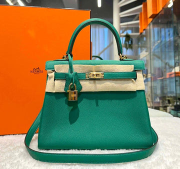 Hermes Kelly 25 Togo Vert Jade Gold Stamp J012001 151143988 [P]