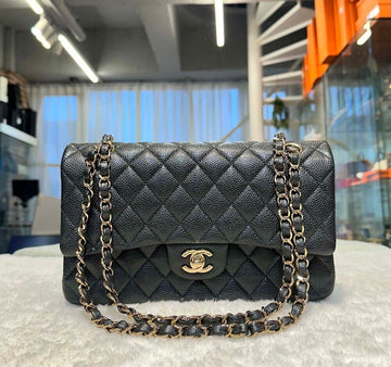 CHANEL キャビア クラシック ミディアム ゴールド ダークグレー 25番台 J012201 151642048 [P]