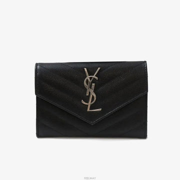 SAINT LAURENT Logo Matelassé kleine Brieftasche schwarz mit silberner Hardware 414404 158281288 [P]