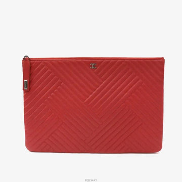 CHANEL シェブロン クラッチ ラージ レッド シルバー 8316514037 154407198 [P]