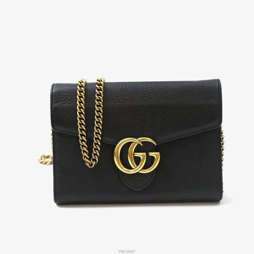 GUCCI GG マーモント チェーン クロスバッグ ブラック ゴールド 401232 158372280 [P]
