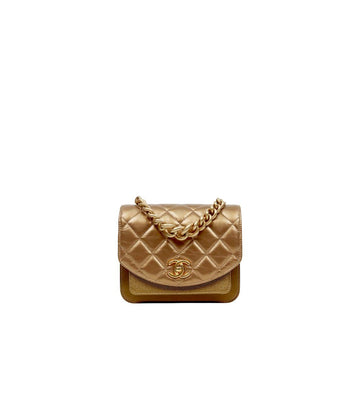 CHANEL Metallic Gold Quilted Flap Chain Shoulder Bag 67130 159646118 [P]
