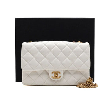CHANEL Weiße Lammleder Klapp CC Drehverschluss Medium Goldkette Schultertasche 159646377 [P]