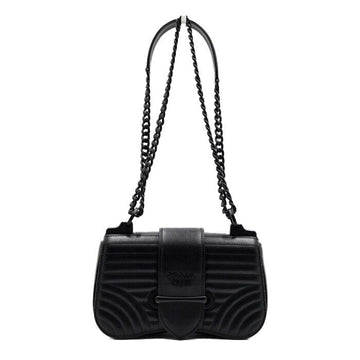 PRADA Schultertasche aus schwarzem Leder mit Diagramm und schwarzem Metallchain 1BD219 159646382 [P]