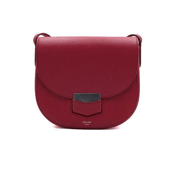 Celine Red Leather Silver-Tone Trotting Women's Crossbody Bag 179023 159646395 [P]