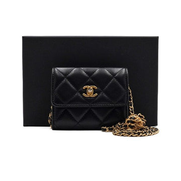CHANEL Black Lambskin Golden Ball Chain Mini WOC Card Wallet Crossbody aa67001 159646388 [P]