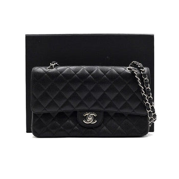 CHANEL Schwarze klassische Caviar Medium Schultertasche mit versilberter Kette A01112 159646389 [P]