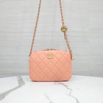 CHANEL Vanity Quilted Gold Ball Chain Crossbody Bag Lambskin Interior Chip AS3258 159661067 [P]