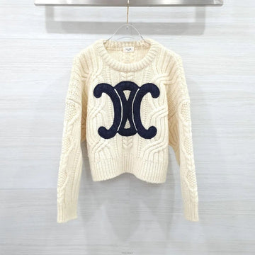 Celine Crew Neck Aran Wool Sweater Ecru Navy 2AH87050V 159798769 [P]