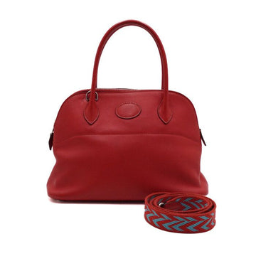 Hermes Red Swift Bolide 27 Silver Hardware Tote Bag with Fabric Strap Shoulder Bag aa67103 159693219 [P]